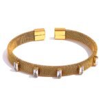 Chic Stainless Steel Wrist Bangle Bracelet - Cubic Zirconia, 18K Gold Plated, Waterproof