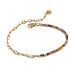 Radiant Elegance: Thin Stainless Steel Chain Bracelet with Colorful Cubic Zirconia - 18K Gold-Plated Exquisite Trendy Jewelry for Women