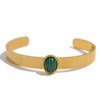 Natural Stone Open Cuff Bracelet: Stainless Steel, Green Aventurine, PVD Gold Color, Trendy Fashion Charm Jewelry for Women