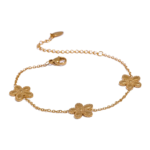 Flower Chain Gold Color Jewelry Set: Stainless Steel Necklace, Bracelet, Bangle