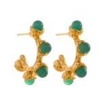 Flower Stainless Steel Earrings: 18K Gold Color, Vintage Texture, Imitation Pearls, Green Red Natural Stone, Fashion Jewelry