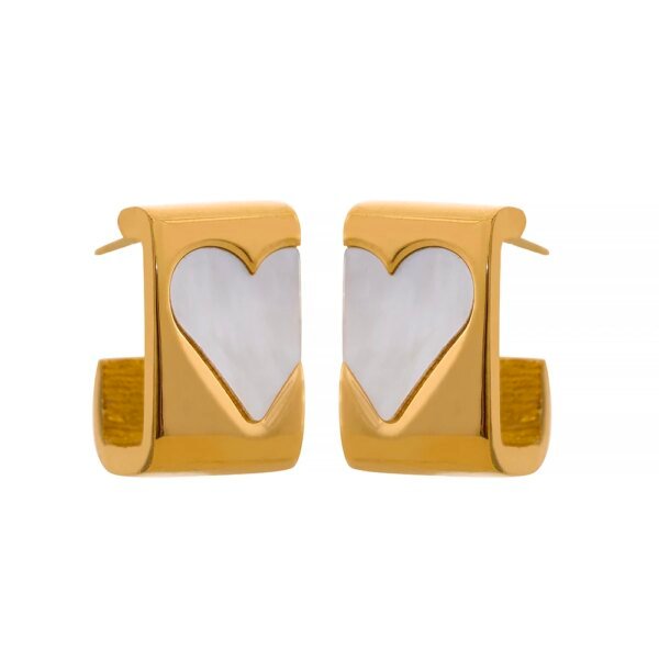 Shell Heart Golden Stud Earrings: Stainless Steel, Fashion Temperament, Waterproof Charm, Romantic Jewelry for Women Gift