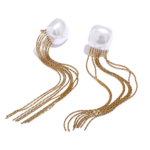 Elegant Imitation Pearls Tassel Earrings: Stainless Steel, Long Drop Dangle, Golden Temperament, Korea Jewelry Gala Gift