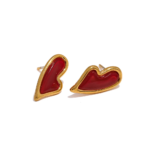 New Shell Red Agate Heart Stud Earrings: Stainless Steel, Cute Charm Jewelry, Women's 18K PVD Plated Bijoux Gift