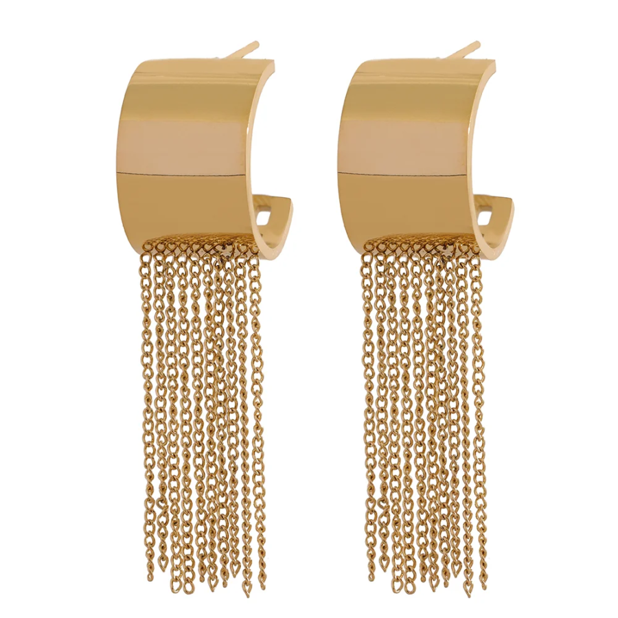 Long Tassel Geometric Earrings: Stainless Steel, Waterproof, 18K Gold PVD Plated, Charm Fashion Party Jewelry for Women
