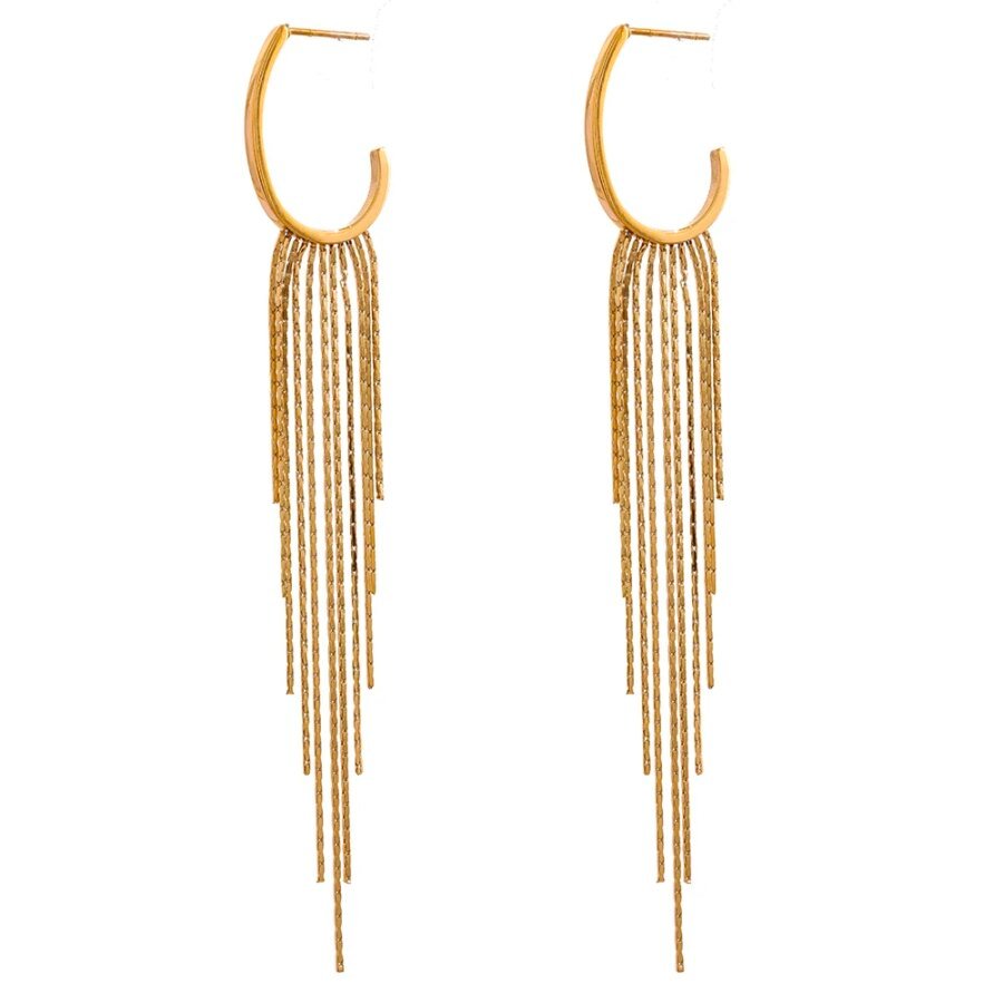 Long Tassel Drop Earrings: Stainless Steel, Fashion Party, Women's Metal Charms, Gold Color PVD, Waterproof Jewelry