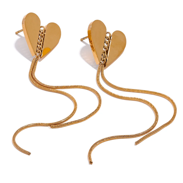 Long Tassel Heart Earrings: Stainless Steel, Fashion Drop Dangle, Women's Party Daily Jewelry - Boucle Oreilles Acier Inoxydable