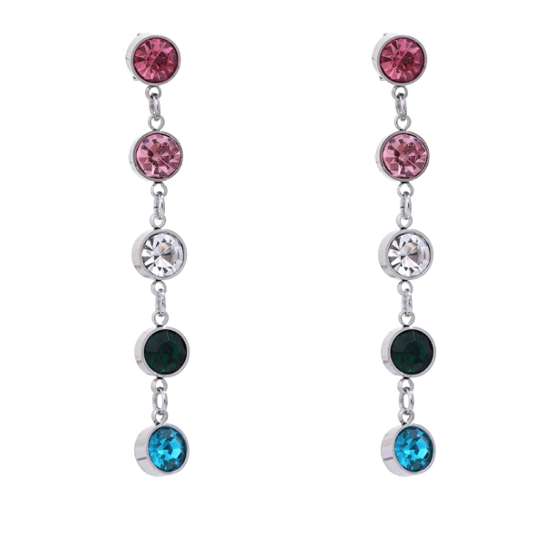 Delicate Fashion Earrings - Light Colorful Cubic Zirconia Long Drop Dangle, Stainless Steel, Women's Party Gift