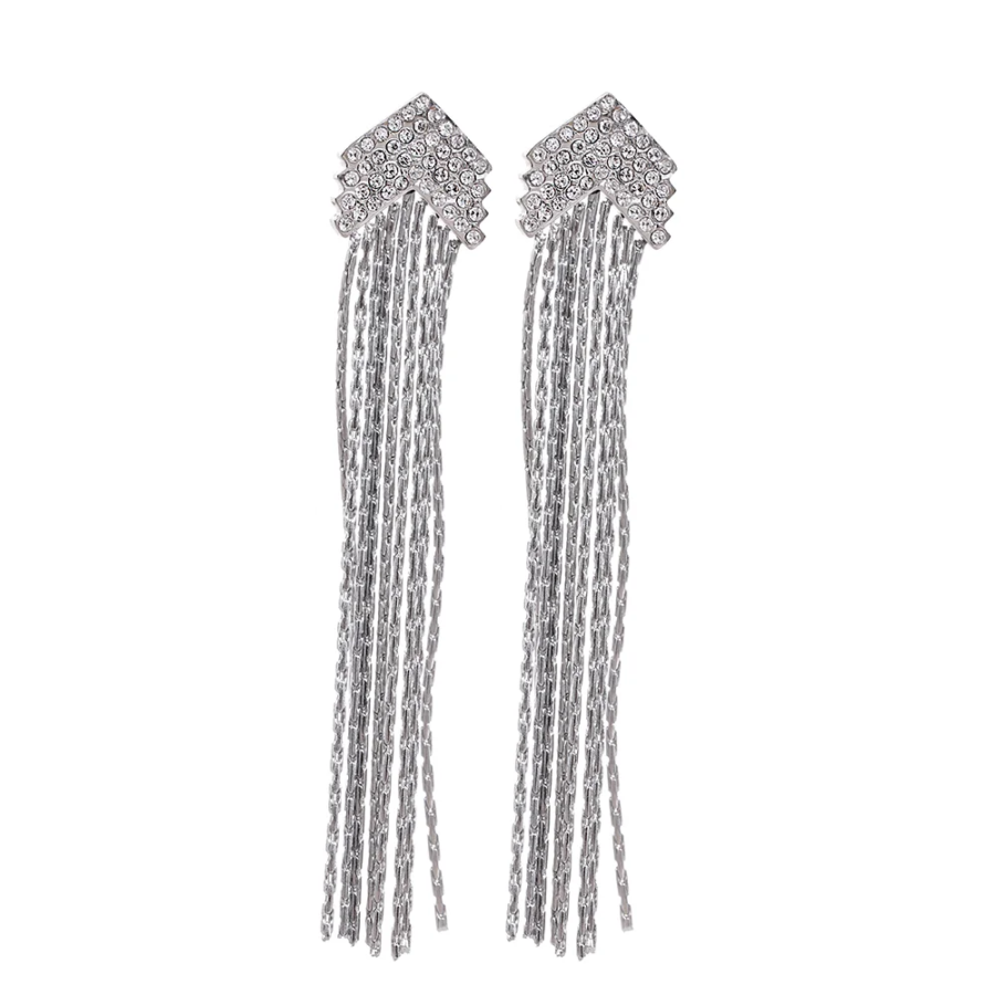 Arrow Cubic Zirconia Long Tassel Earrings: Fashion Stainless Steel, Gold Color, Party Trendy Jewelry for Women