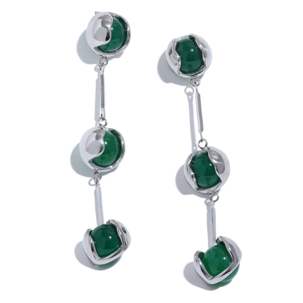 Green Natural Stone Imitation Pearls Drop Earrings: Stainless Steel, Trendy Charm Jewelry for Women, Gift
