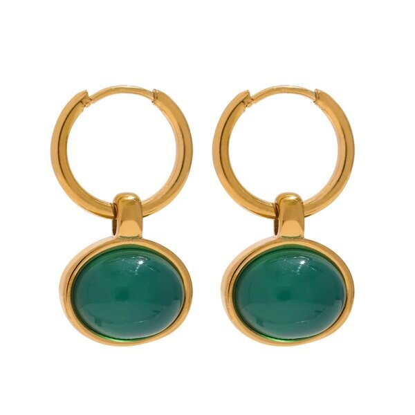 Gold Plated Green Agate Tiger Drop Earrings: Stainless Steel, Vintage Charm, Chic Jewelry