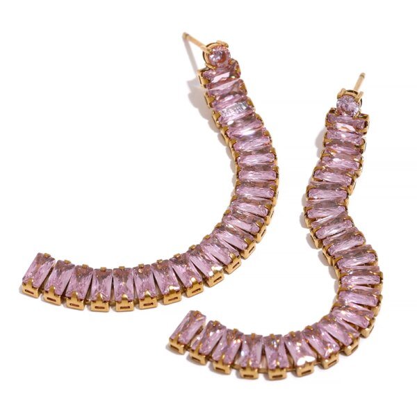 Golden Tassel Drop Earrings: Stainless Steel, Luxury Party, Cubic Zirconia Temperament, Bling Charm Jewelry - Bijoux Femme