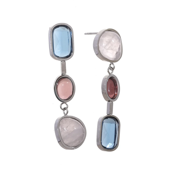 Geometric Drop Earrings: 316L Stainless Steel, Natural Stone, PVD 18k Plated, High-Quality Fashion Jewelry for Women
