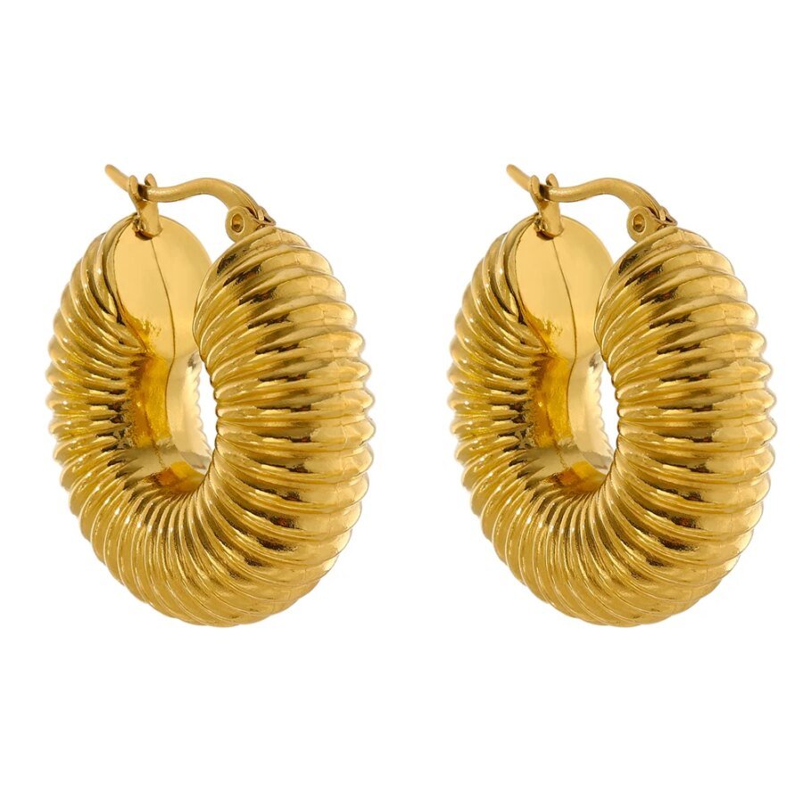 Trendy Round Hoop Earrings: Gold Stainless Steel, Bijoux Ete, New Metal, 18K Plated, Waterproof