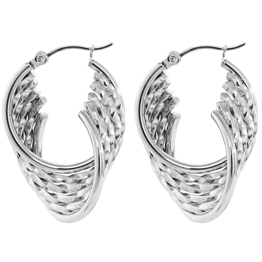 Twisted Hollow Hoop Earrings - Stainless Steel, Waterproof, 18K PVD Plated Charm Jewelry