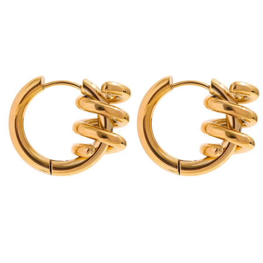 Twisted Hoop Earrings - Stainless Steel, Waterproof, PVD Gold Plated