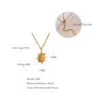 Trendy Jewelry for Women: Stainless Steel Golden Casting Sun Pendant Necklace - Waterproof, Simple Fashion with Metal Texture