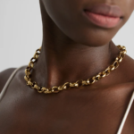 Hyperbole Collar Necklace - Stainless Steel Chain, Statement Texture Metal, Gold Color