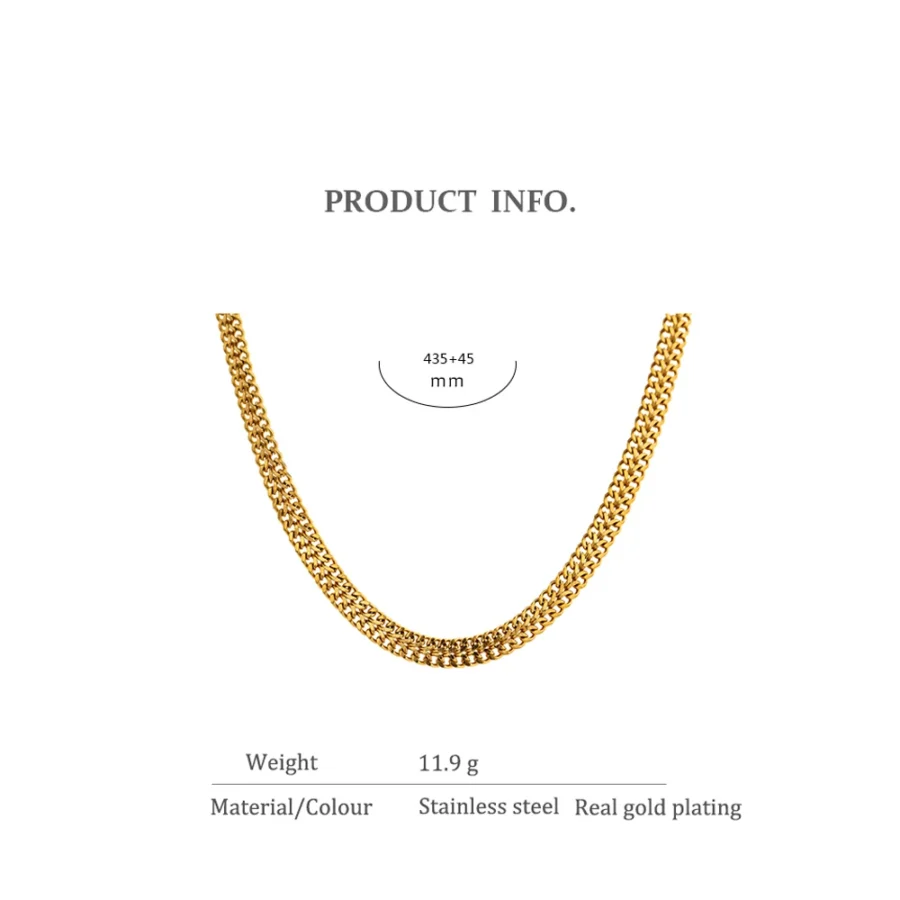 High-Quality Double Layer Necklace - Fashion Flat Chain, Stainless Steel, 18K Metal Texture Collar Necklace