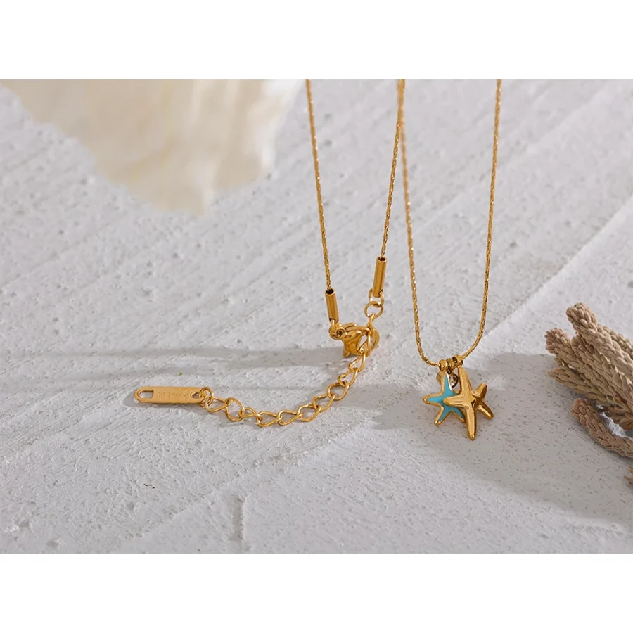 Chic Summer Necklace - Starfish CZ Pendant, Stainless Steel Stylish Necklace for Girls, Cute Gold Color, Waterproof, Party Gift