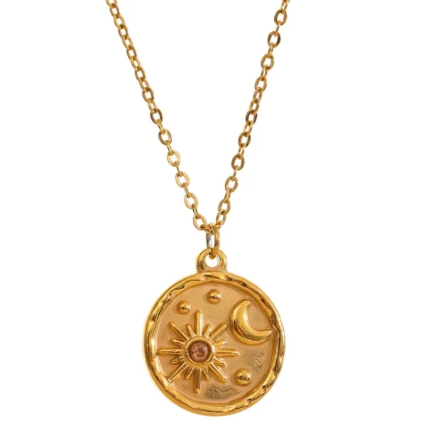 Chic Celestial Pendant Necklace - Fashion Delicate Round Pendant, Stainless Steel, 18K Gold Plated Chain, Trendy Charm Jewelry