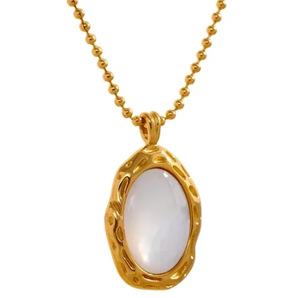Chic Gift Jewelry: France Necklace with Luxury Natural Shell Oval Cast Pendant - 18K Gold Plated Stainless Steel for Women