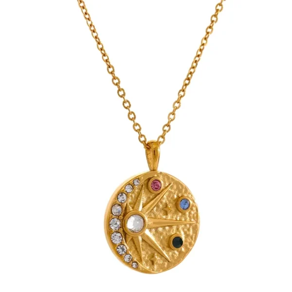 Charm Crystal PVD Bijoux Gift: Golden Stainless Steel Chain Jewelry with Star Moon Pendant Necklace for Women