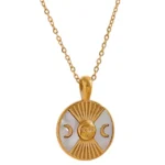 Mysterious Vintage Pendant Necklace - Sun Moon Shell Round, Stainless Steel, 18K Gold Plated, Fashion Jewelry for Women, Charm New