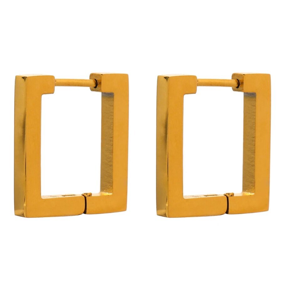 Square Golden Hoop Earrings - Stainless Steel, Statement Jewelry, Office Gift