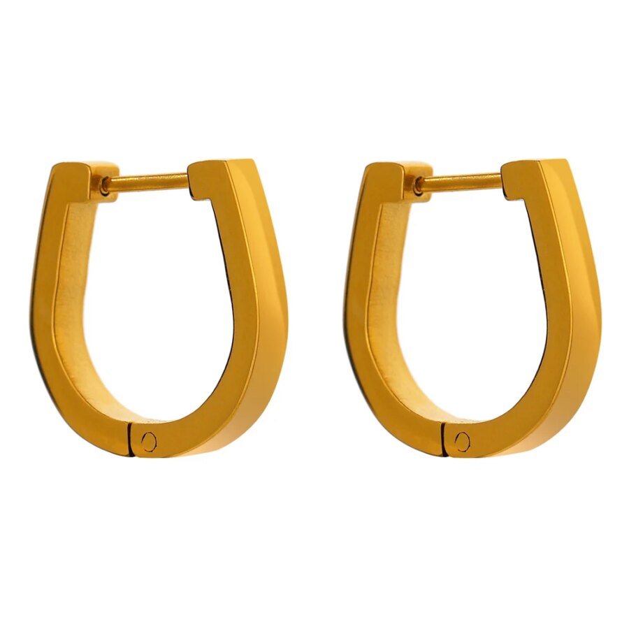 Square Golden Hoop Earrings - Stainless Steel, Statement Jewelry, Office Gift