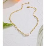 High-Quality Gold Color Collar: Stainless Steel Natural Pearl Pendant Necklace with Metal Chain