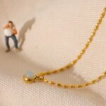Delicate Fashion Chic: Small Aventurine Natural Stone Pendant Necklace – Stainless Steel 18K Gold Color Jewelry for Women