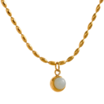 Delicate Fashion Chic: Small Aventurine Natural Stone Pendant Necklace - Stainless Steel 18K Gold Color Jewelry for Women