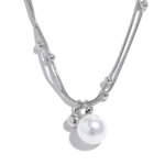 Korean Jewelry Elegance: Elegant Imitation Pearls Stainless Steel Round Beads Chain Pendant Necklace for Women in Gold and Silver Colors