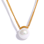 Minimalist shell pearl ball pendant necklace Stainless steel link chain necklace Gold plated ladies trendy fashion jewelry 10mm ball pendant necklace for women Trendy stainless steel ladies necklace