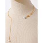 Trendy Korean Jewelry: New Collar Metal Gold Color Necklace with Imitation Pearls Drop - Delicate Stainless Steel Torques for Women