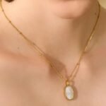 Stylish Gold Color Necklace: Double-sided Natural Shell Cast Pendant - Stainless Steel 18K PVD Plated