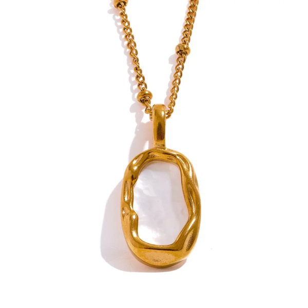 Stylish Gold Color Necklace: Double-sided Natural Shell Cast Pendant - Stainless Steel 18K PVD Plated