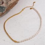 Golden Collar Jewelry: 316L Stainless Steel Natural Pearl Chain Necklace - Temperament Metal, 18K Plated