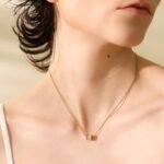 Lucky Fashion Waterproof Jewelry: Stainless Steel Golden Necklace with Cat's Eye Stone Movable Pendant for Women - Bijoux Femme Accessory