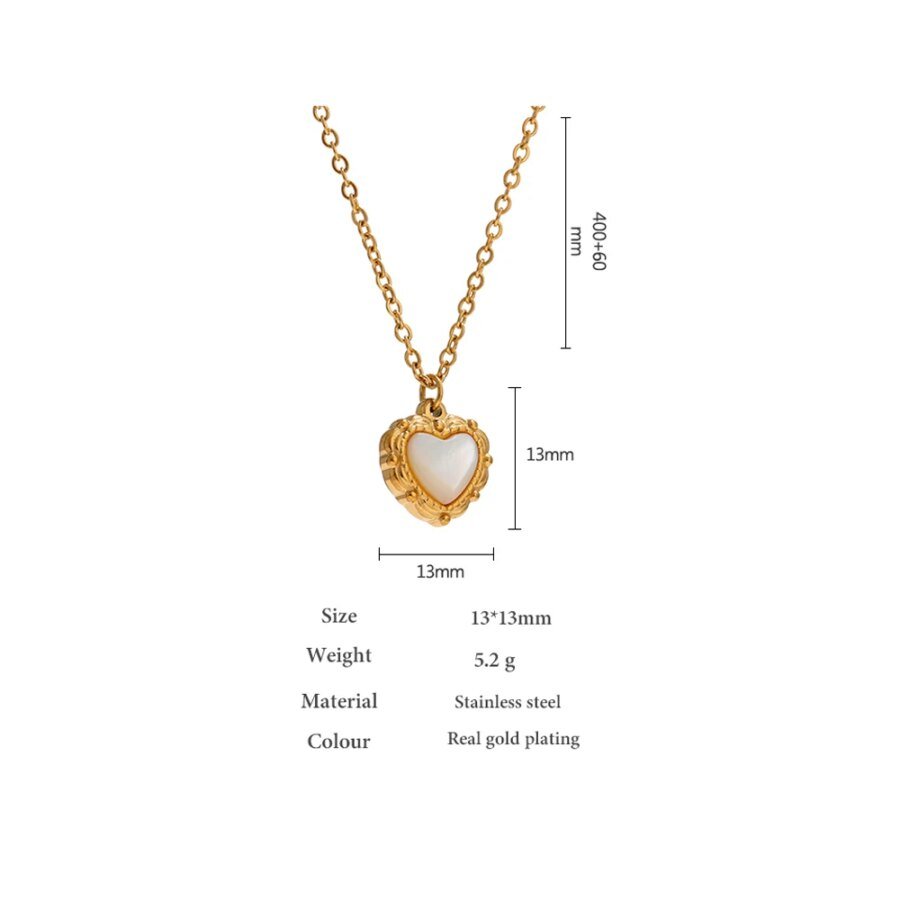Romantic Jewelry: Stylish Stainless Steel Heart Pendant Necklace with Shell Metal Chain Collar