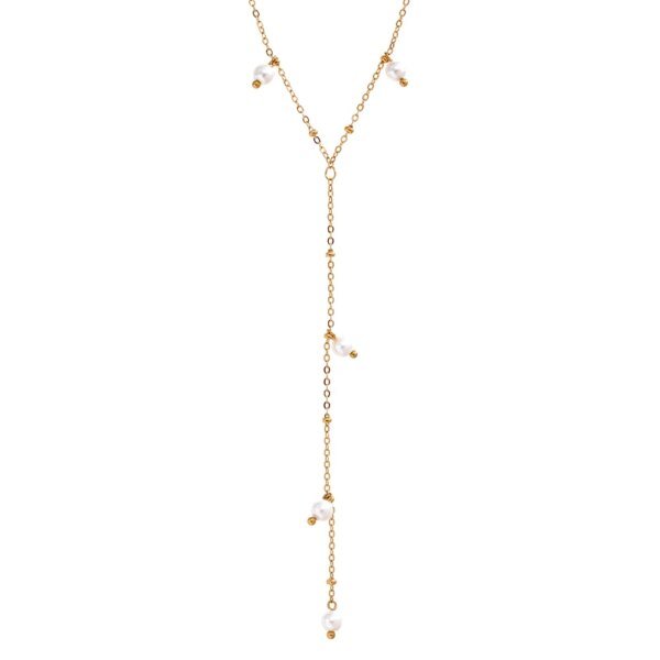 Waterproof Female Jewelry: Chic Fashion Long Bib Chain Dangle Imitation Pearls Stainless Steel Chest Necklace - Charm and Grace