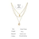 Exquisite Bohemian Necklace: Round Pendant Stainless Steel Chain with Metal Texture Collar for Women