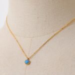 New Trendy Jewelry: Charm Chic Blue Opal Natural Stone Small Pendant Stainless Steel Gold Color Necklace – Waterproof for Women