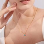 New Trendy Jewelry: Charm Chic Blue Opal Natural Stone Small Pendant Stainless Steel Gold Color Necklace – Waterproof for Women