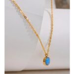 New Trendy Jewelry: Charm Chic Blue Opal Natural Stone Small Pendant Stainless Steel Gold Color Necklace – Waterproof for Women