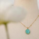 New Chic Fashion: Blue Natural Amazonite Stone Pendant Stainless Steel Collar Necklace for Women - Waterproof Charms Jewelry