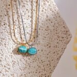 Chic Fashion Jewelry: Exquisite Amazonite Natural Stone Pendant Necklace - Gold and Silver Color, Waterproof Stainless Steel