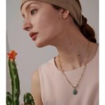 New Bijoux Femme: Stainless Steel Natural Stone Agate Pendant Necklace - Minimalist Metal Chain, 18K Women Collar Necklace