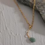New Bijoux Femme: Stainless Steel Natural Stone Agate Pendant Necklace - Minimalist Metal Chain, 18K Women Collar Necklace